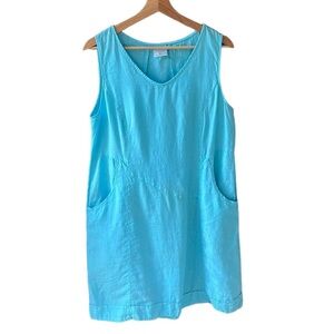 Click by Color Me Cotton 100% Linen Sea Glads Blue Midi Dress sz M